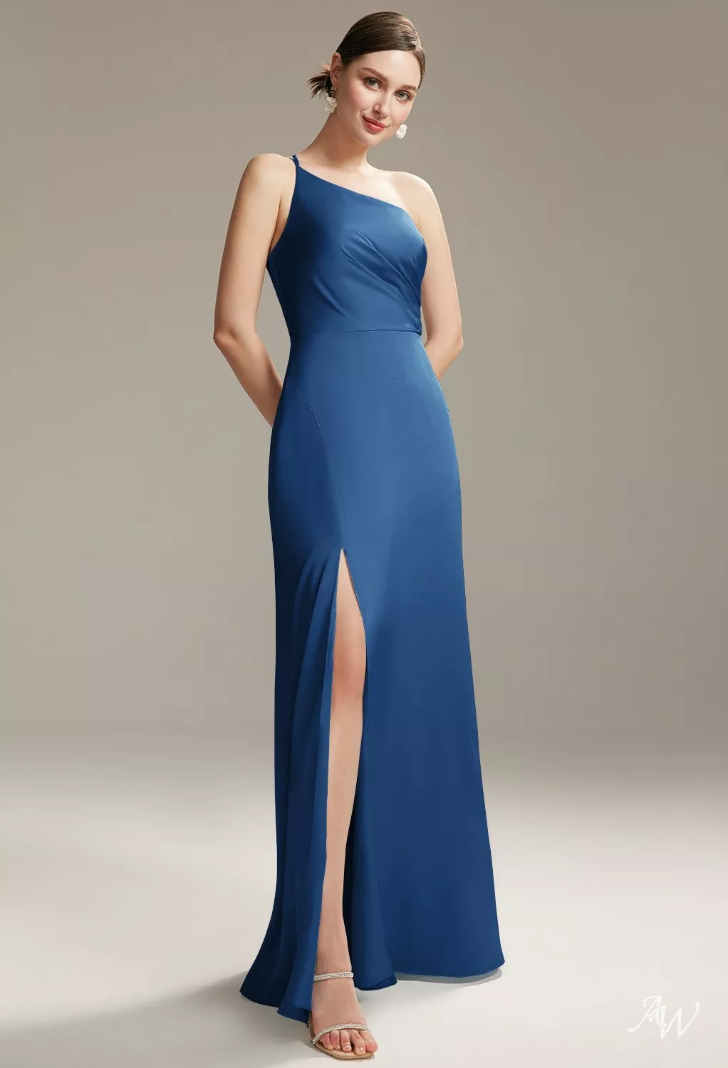navy bridesmaid dresses one shoulder A-line Plunge Strap U Back Long Lavender Chiffon Bridesmaid Dress main image 0