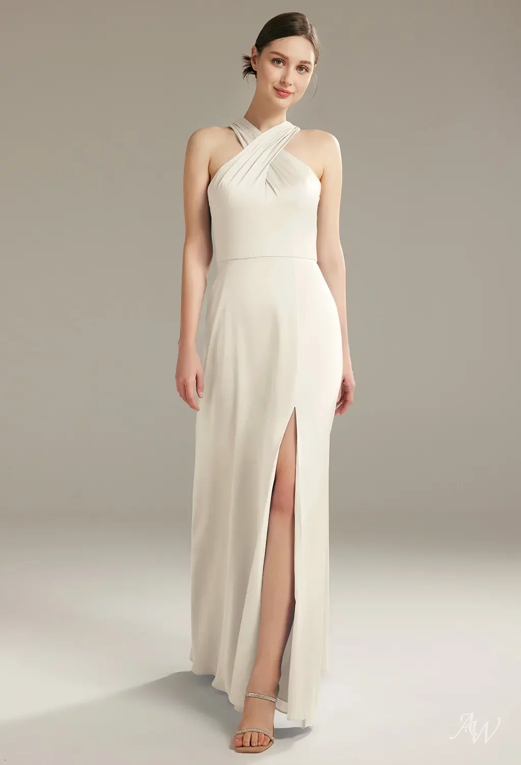 ivory satin halter dress Rinna Satin Halter Maxi Dress / Ivory | MESHKI