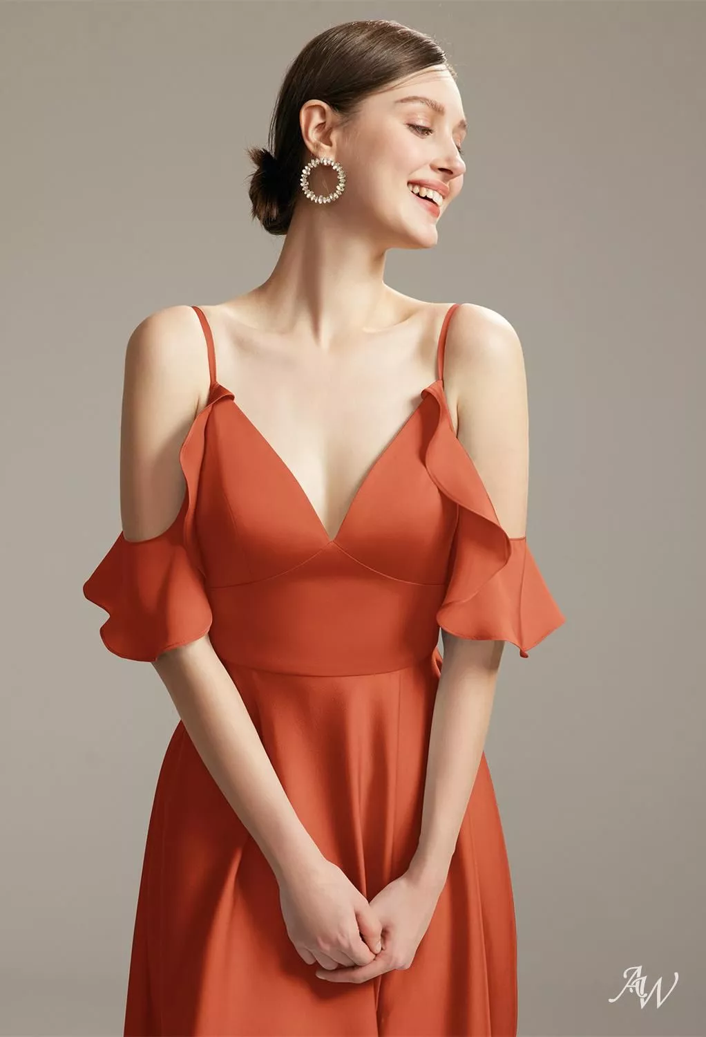 tangerine bridesmaid dresses Tangerine Orange Bridesmaid Dress A-Line V-Neck Spaghetti Straps Ruched Chiffon Bridesmaid Dresses With Slit main image 0