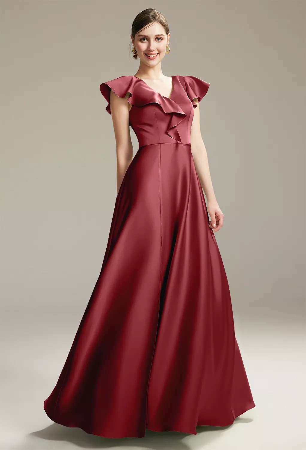AW Maharaol Dress, Blue Ashes Satin Charmeuse Floor Length Bateau ...