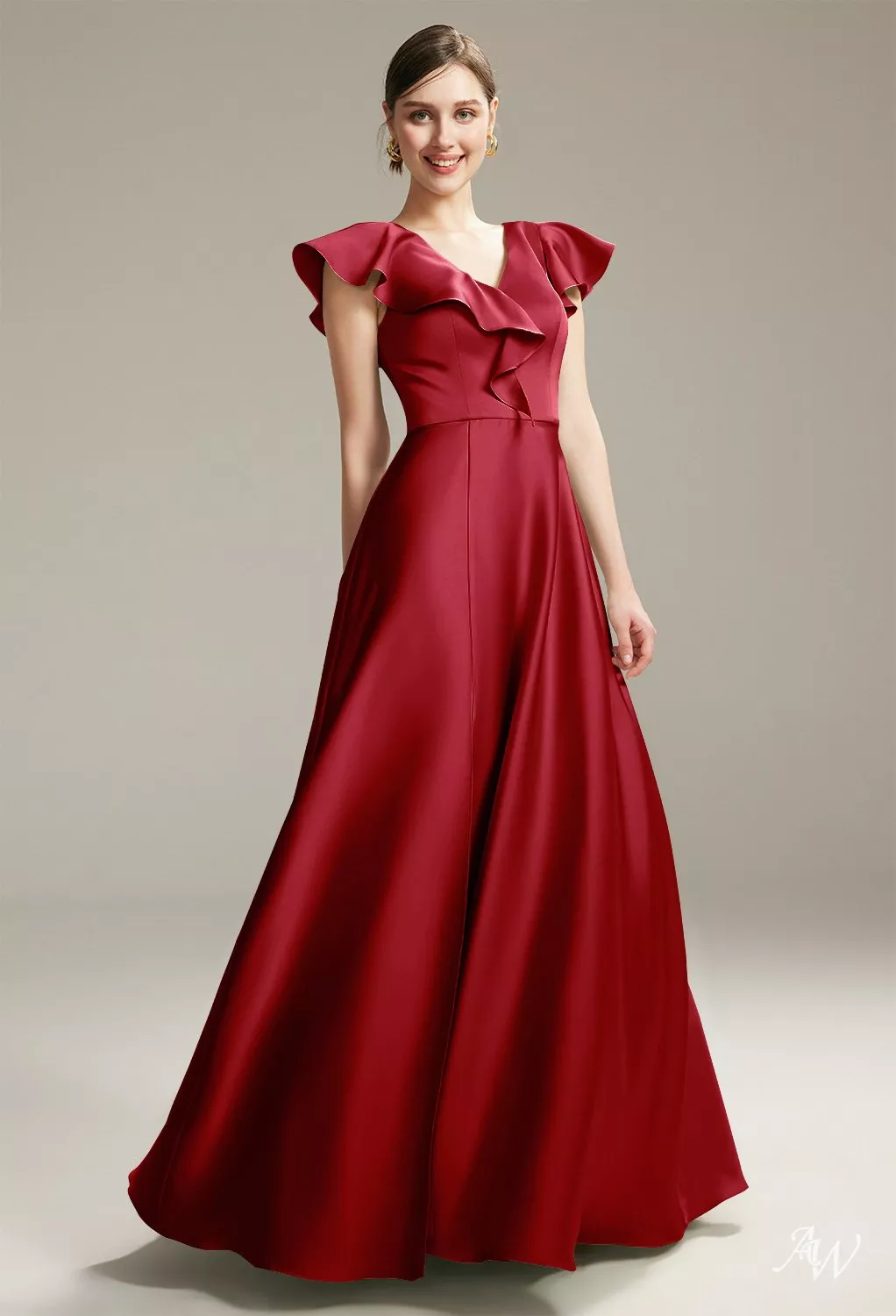 charmeuse deep v-neck a-line bridesmaid dress Embroidered Lace Deep V-Neck A-line Irregular Bridesmaid Dress