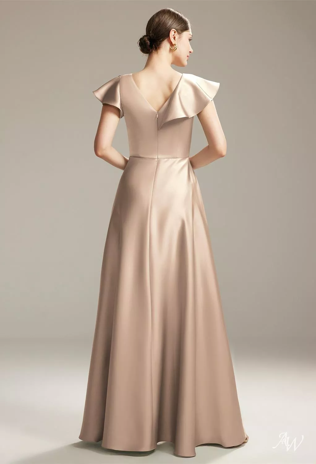 taupe velvet bridesmaid dresses Taupe Chiffon A Line Floor Length Short Sleeves Bridesmaid Dress