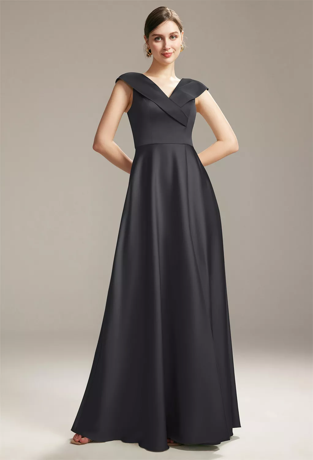 Black Metallic, Black Satin, Cap Sleeves Bridesmaid Dresses