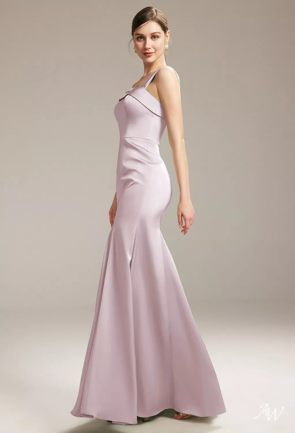 AW Poco Dress, Champagne Satin Charmeuse Floor Length One Shoulder  Bridesmaid Dresses | AW.Bridal