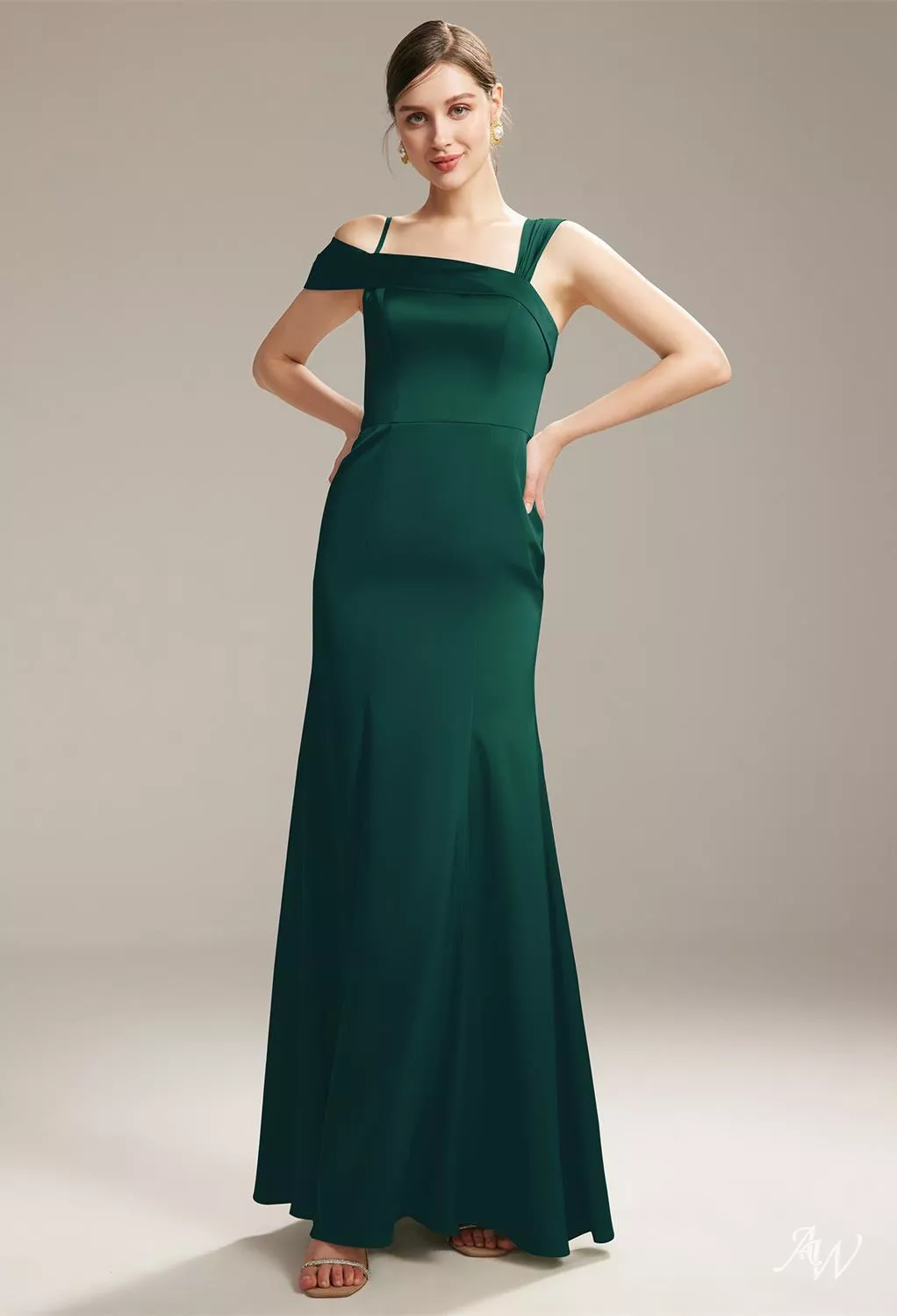 AW Poco Dress, Champagne Satin Charmeuse Floor Length One Shoulder  Bridesmaid Dresses | AW.Bridal