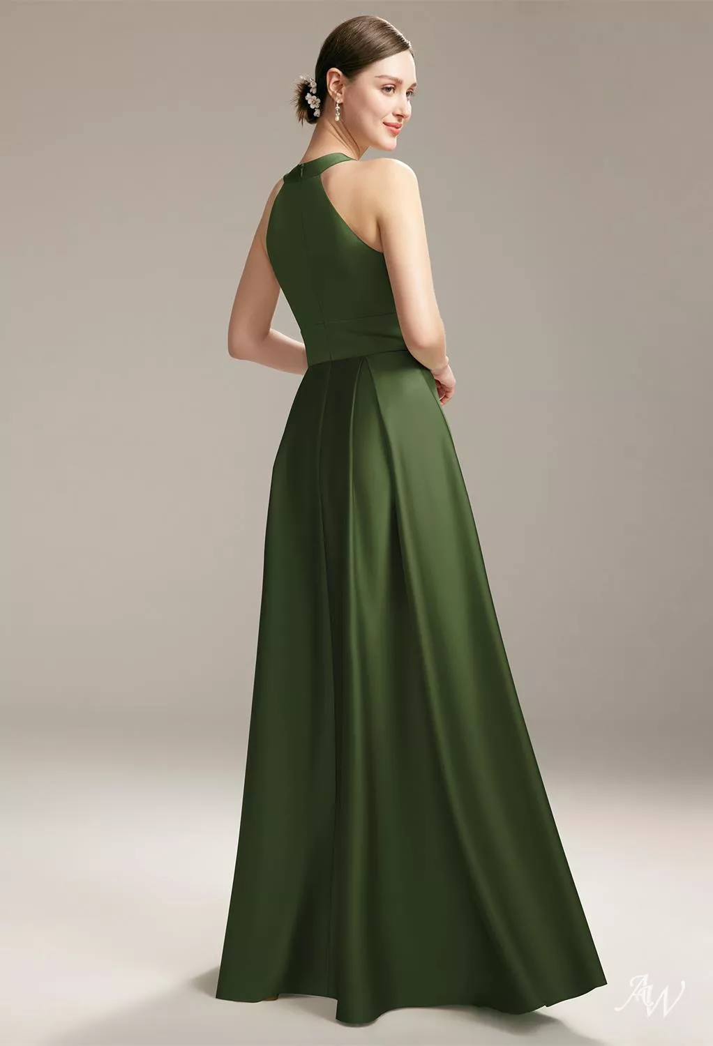 AW Melanie Dress, Champagne Satin Charmeuse Floor Length Bateau Neckline  Bridesmaid Dresses | AW.Bridal