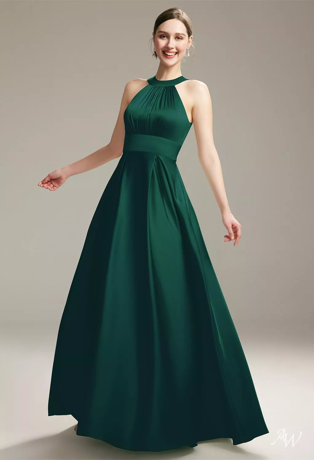 melanie green dress AW.Bridal A-line Bateau Neckline Floor Length Sleeveless Satin Long Bridesmaid Dresses Hunter Size 18 black midi cocktail dress