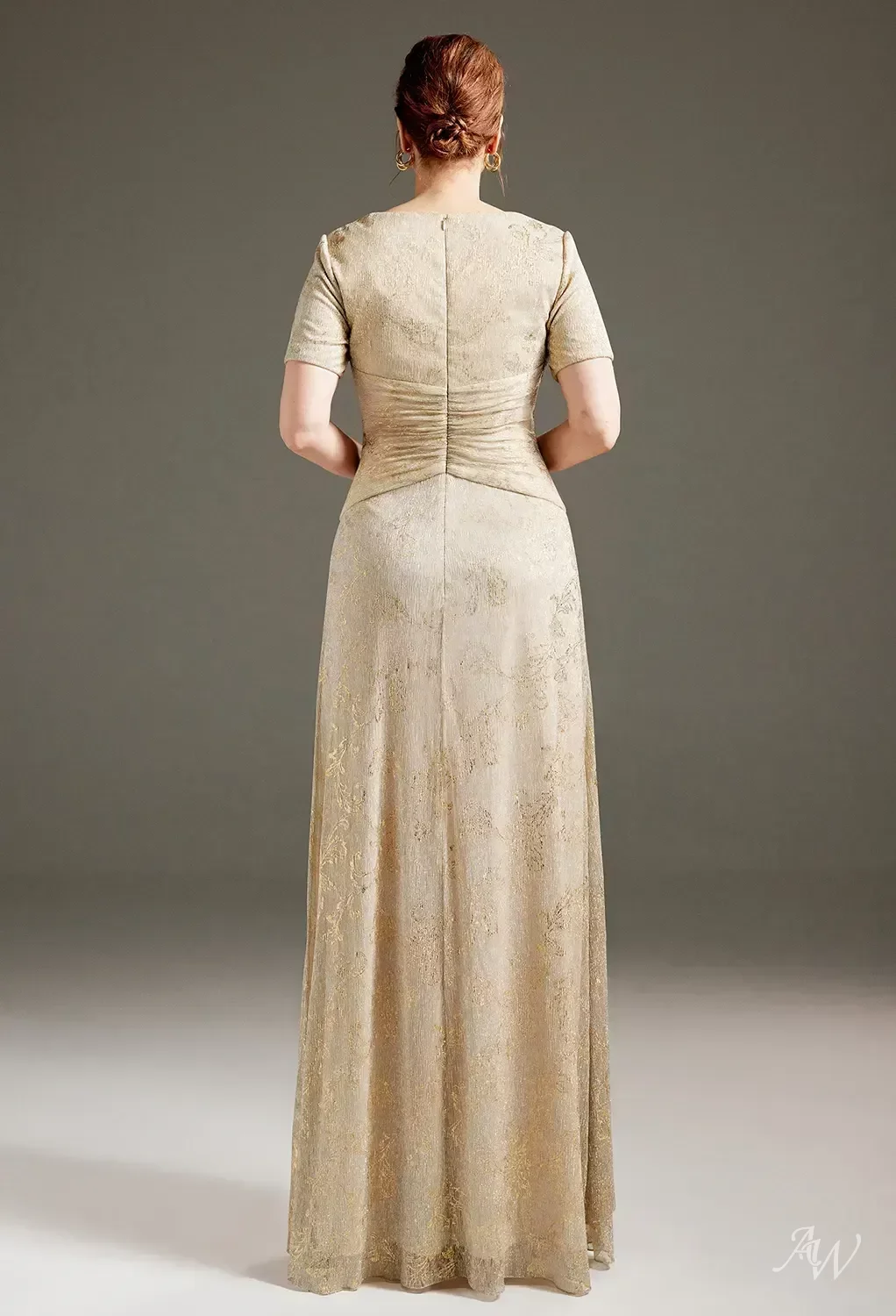 AW.Bridal A-line V-Neck Floor Length Short Sleeves Mother of the Bride Dresses Dress Champagne Size 8