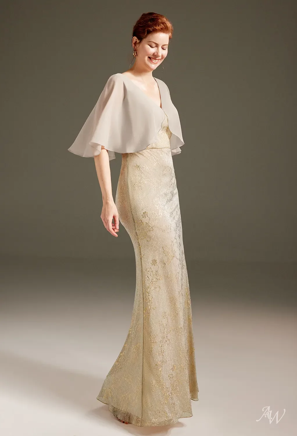 champagne gold mother of the bride dresses Ladivine CD0240 Long Sleeve A Line Beaded Dress, Greenery / 6 main image 0