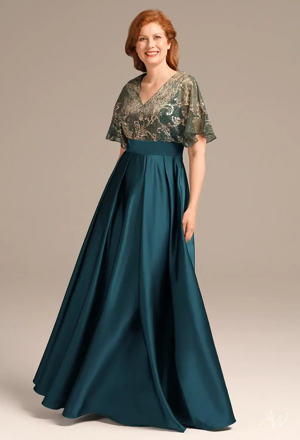 green emerald velvet dress Peacock Feather Print Midi Dress with Crew Neck 2X / Turq main image 0