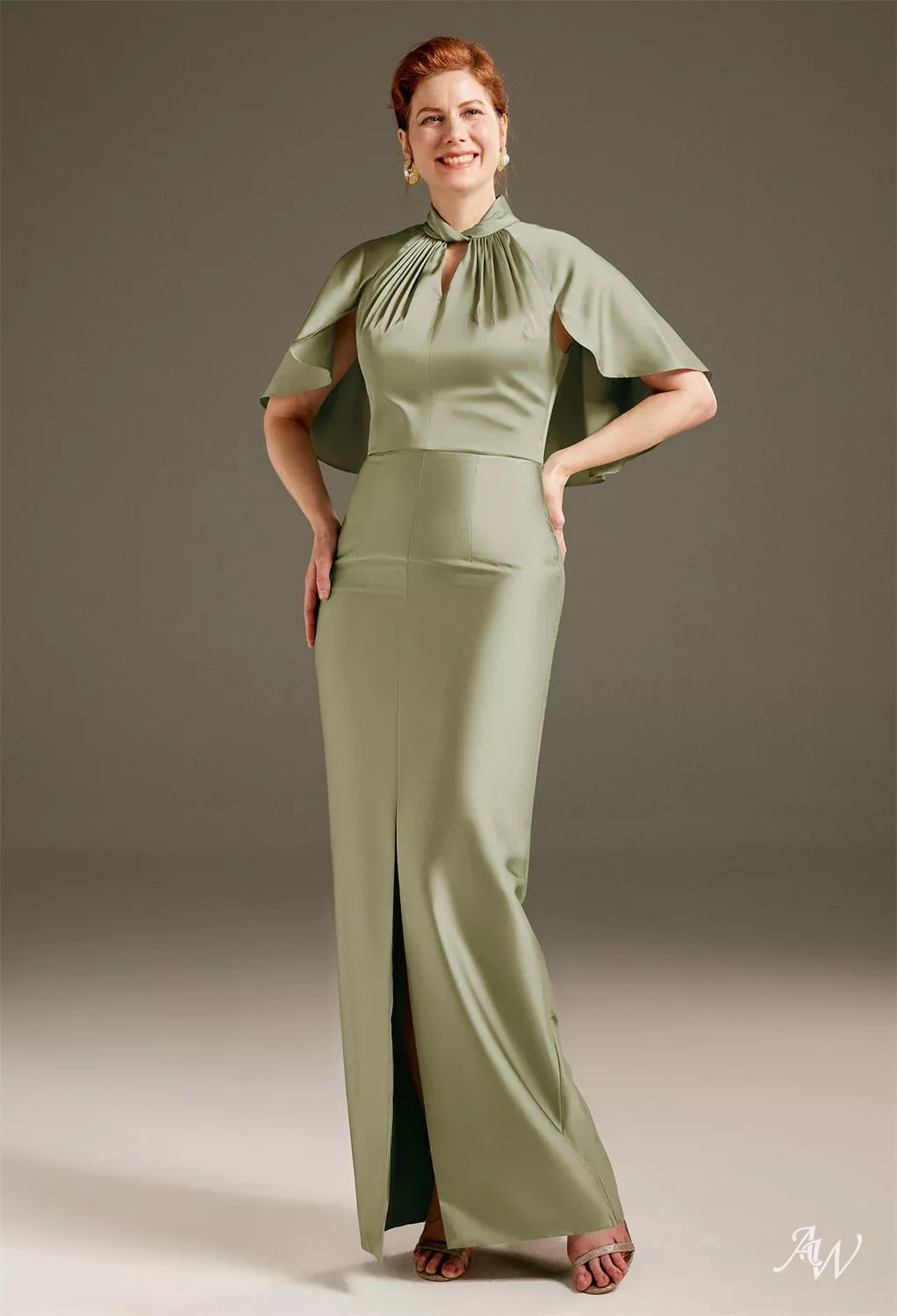 mother of the bride dresses halter Plus Size Mother of the Bride A-Line/Princess Halter Dress with 3/4 Sleeves and Ruffles Floor-Length main image 1