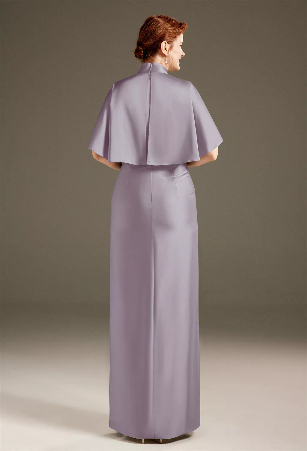 fitted lace wedding dress Berylove Women Silver Grey Mother of The Bride Dress with Slit Sheath Satin Pleated Half Sleeves Mother Wedding Dress, Lilac / US10 main image 0