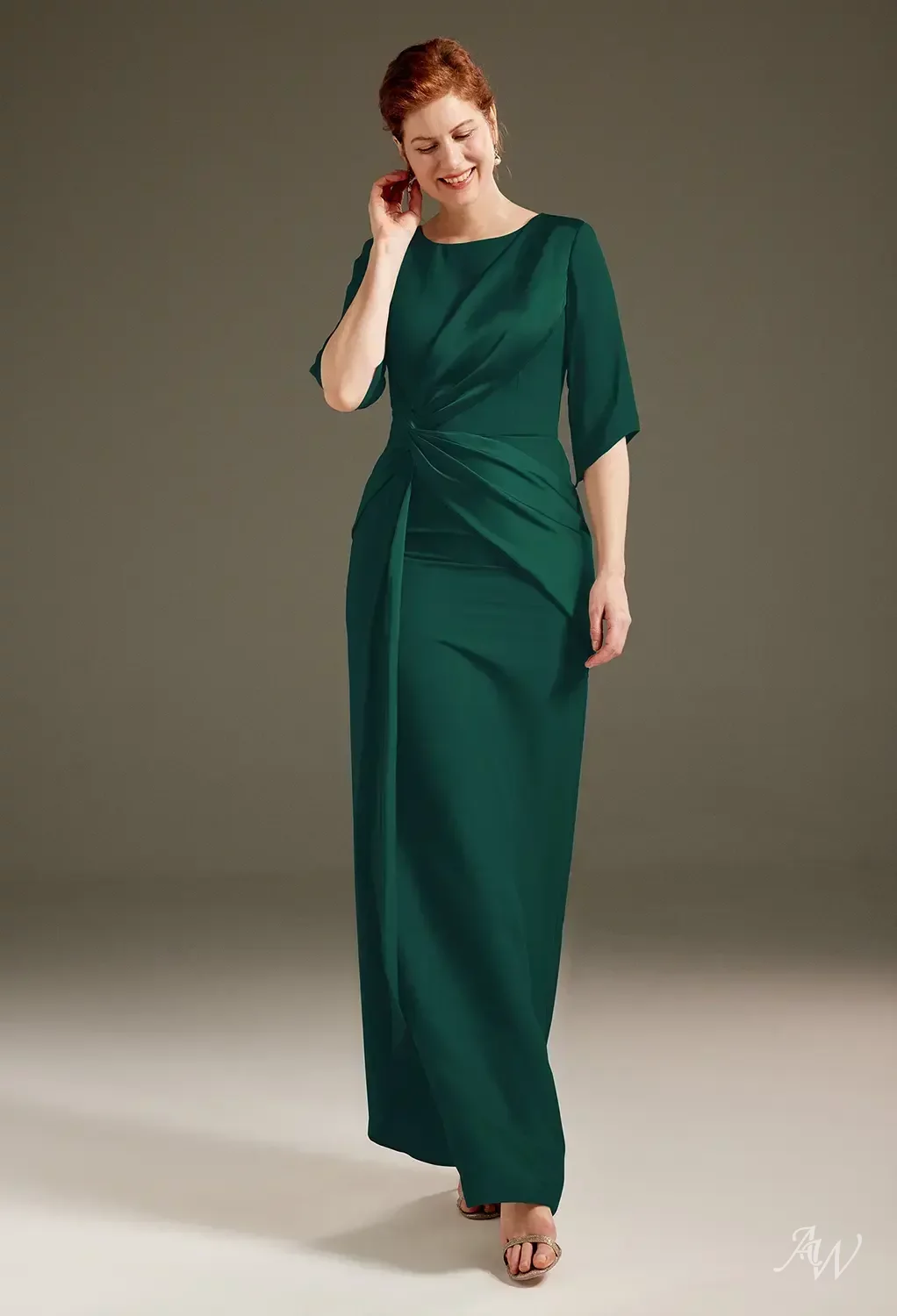 hunter green mother of the bride dresses AW.Bridal Column Bateau Neckline Floor Length 3/4 Sleeves Satin Dress Size 18 occasion:Graduation