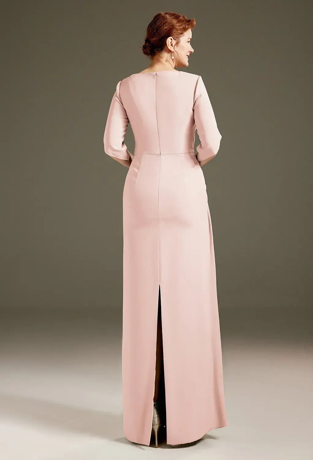 pearl pink mother of the bride dresses Sparkly Blush Pink Round Neck Long Mother of the Bride Dress with Cape