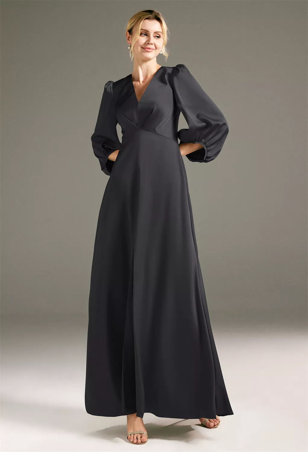short black chiffon bridesmaid dresses Gracelyn Modest Sleeves Ruffles Maxi Dresses, Color:royal-blue this dress not only powder pink occasion dress White Dress With Silver