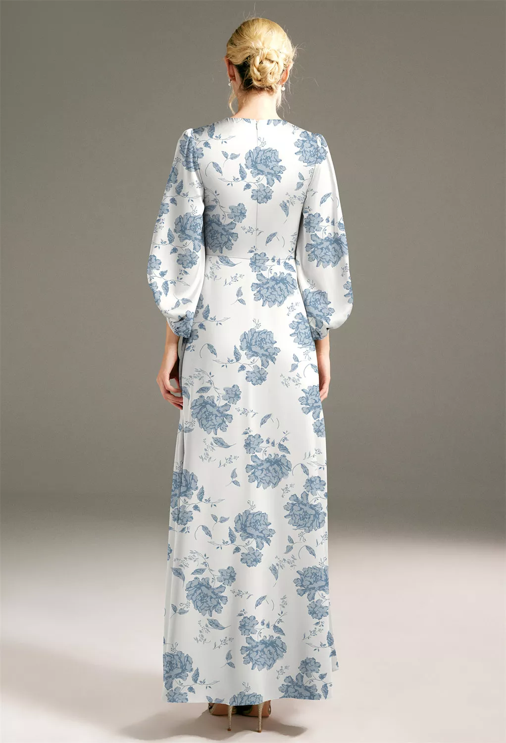 Dusty Blue Peonies, Blue Floral Maternity Bridesmaid Dresses | AW.Bridal