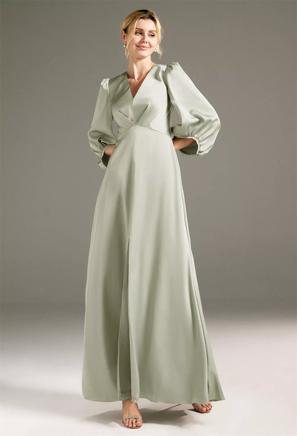 slim fit dress slacks Everlane Short-Sleeve Puff Midi Dress in Sage Green, Size XXS, Cotton/Elastane