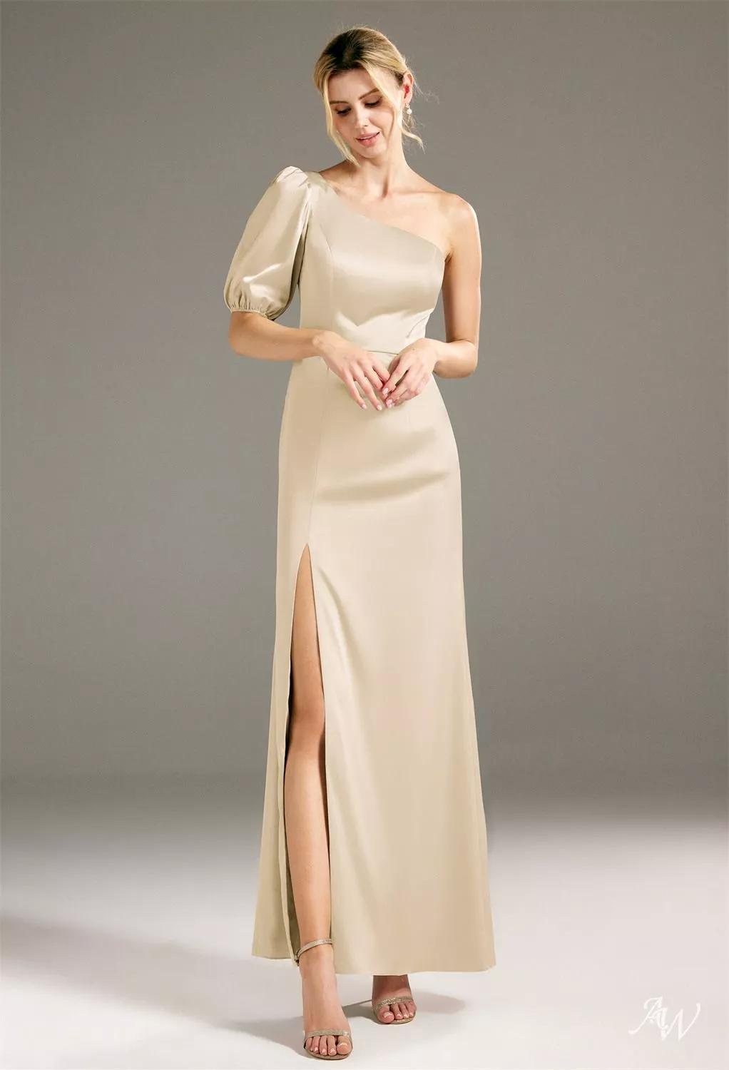 white christmas dresses Bow One Shoulder Satin Bridesmaid Dress main image 0