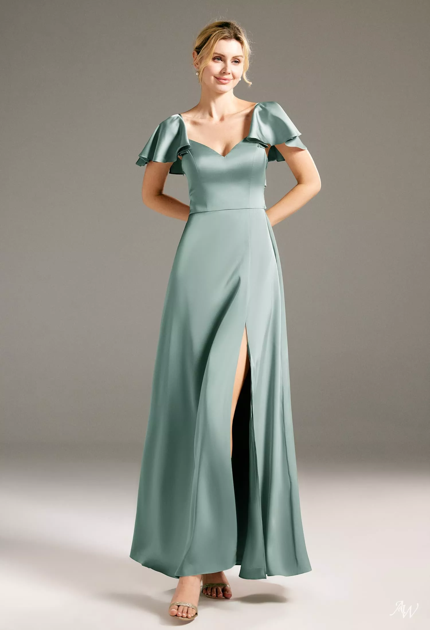 charmeuse deep v-neck a-line bridesmaid dress AW Lotus Dress, Taupe Crystal Satin Satin Floor Length Dresses Dress for the cherished Color:Rumba Red CORE25 Pastel Yellow Floral Straps