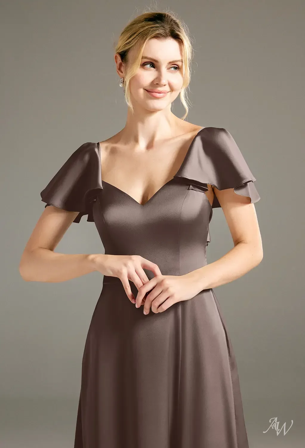 taupe bridesmaid dresses lulus AW.Bridal A-line V-Neck Floor Length Short Sleeves Satin Cutout Split Long Dress Seal Brown Size 18 Floor Length YGroup_Attorney Black Homecoming Dresses in Size:WXL champagne taupe bridesmaid dresses