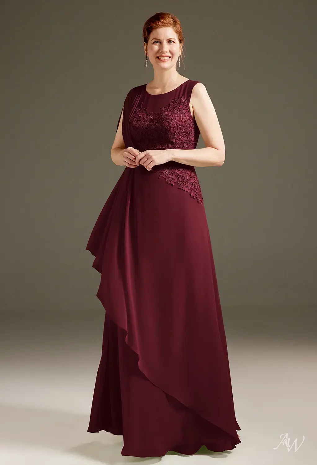 AW.Bridal A-line Bateau Neckline Floor Length Sleeveless Mother of the Bride Dresses Dress Burgundy Size 8