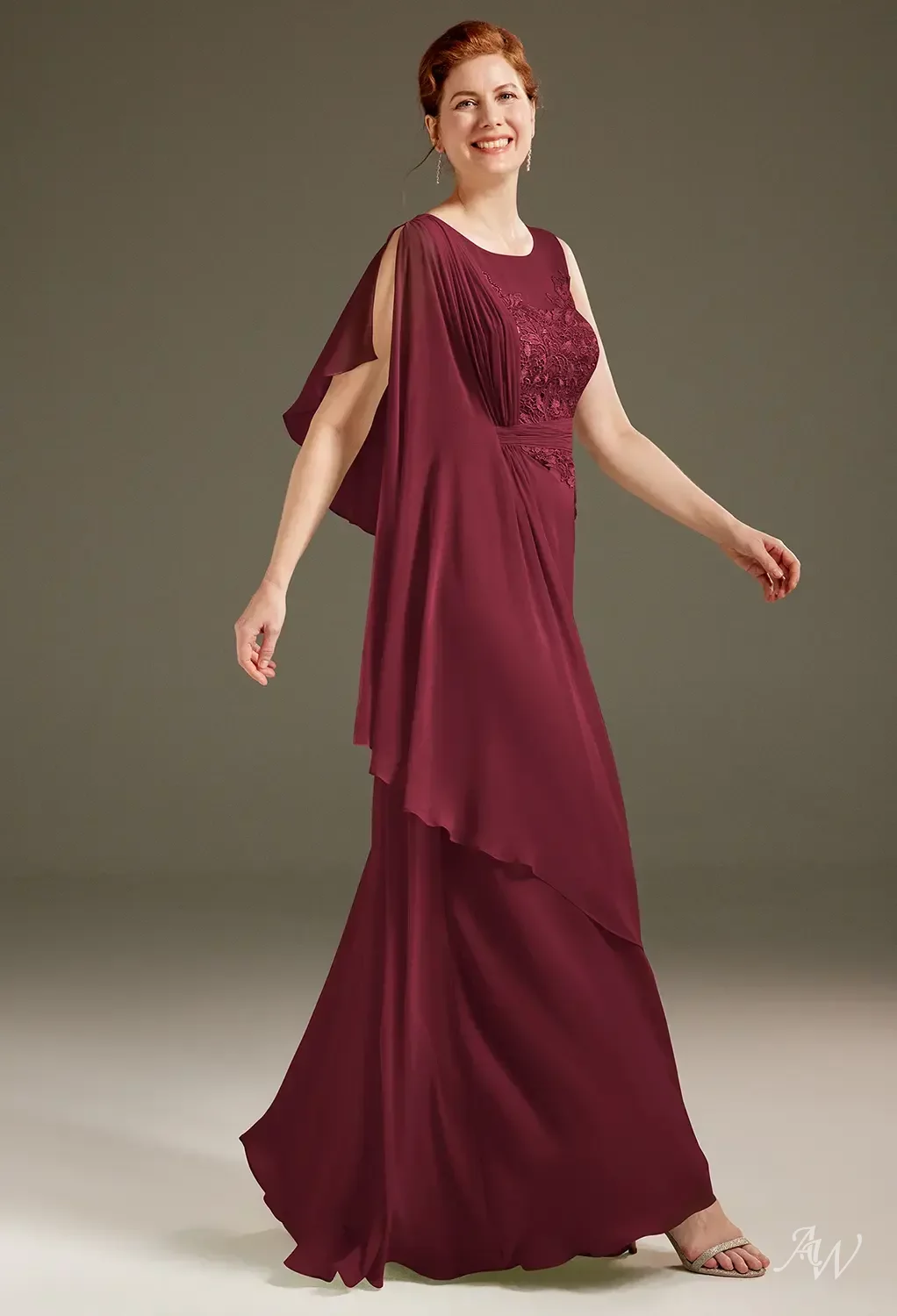 AW.Bridal A-line Bateau Neckline Floor Length Sleeveless Mother of the Bride Dresses Dress Burgundy Size 8