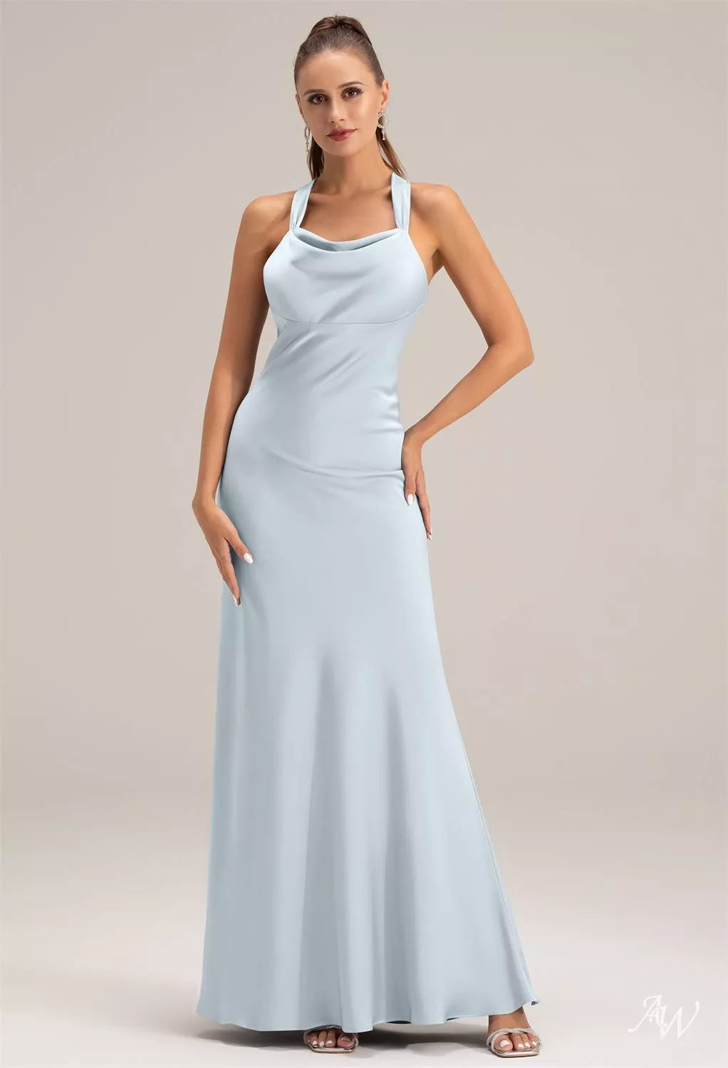baby blue bridesmaid dresses cheap AW.Bridal Mermaid Halter Neckline Floor Length Sleeveless Spaghetti Straps Satin Long Dress Size 16 Women's size:16 tone:Baby Blue Cotton Candy La Light Waist 62cm