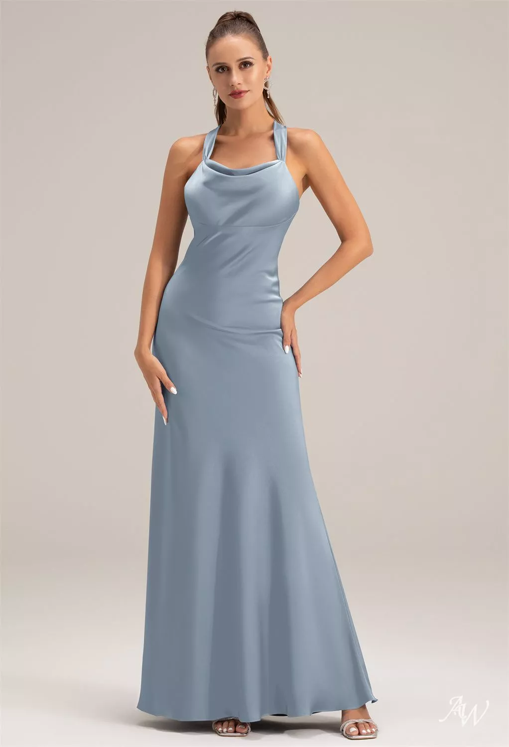 chinese dress ladies Mismatched Dusty-Blue Sexy Side Slit Mermaid Soft Satin Long Bridesmaid  Dresses Online main image 0