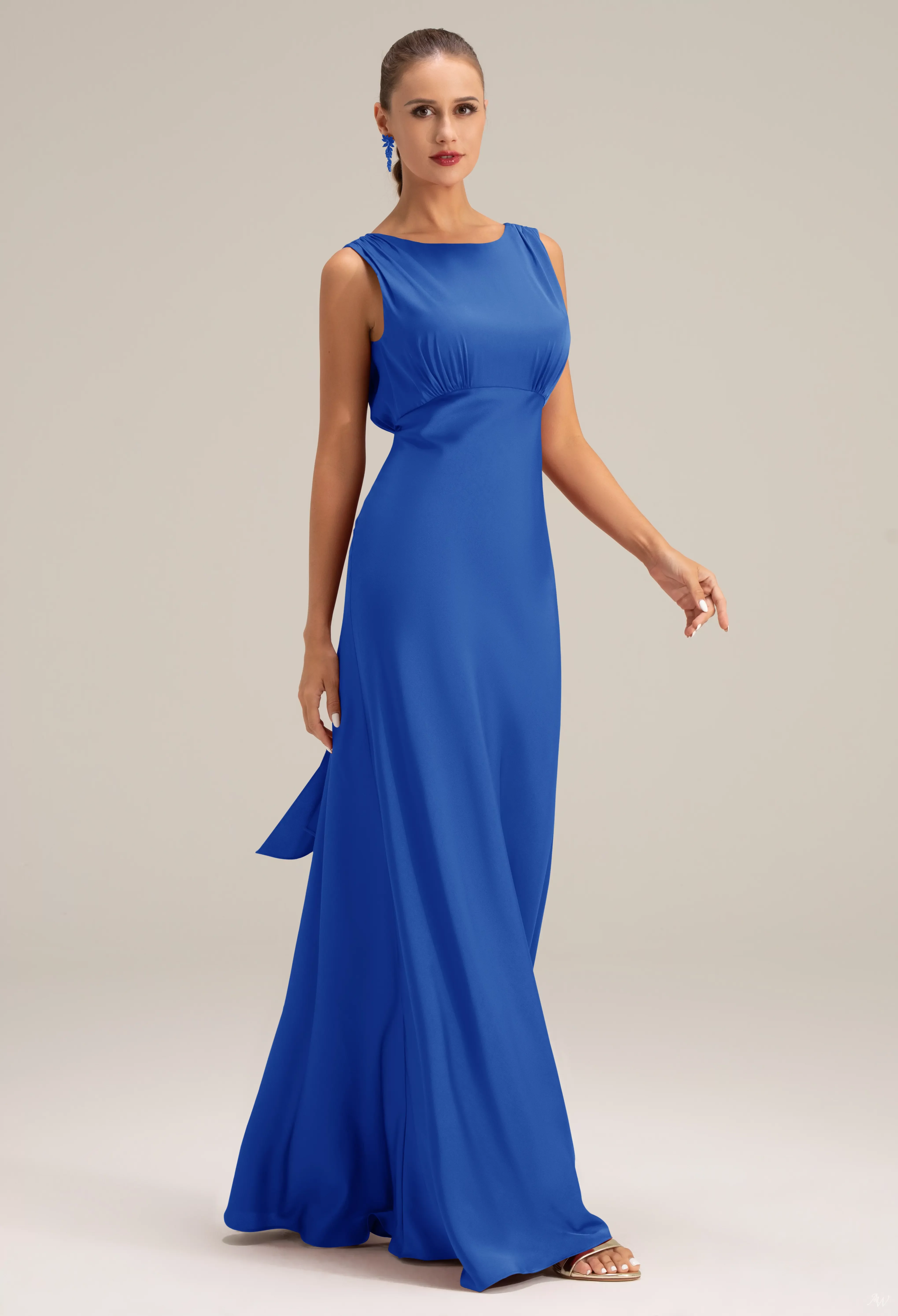 cornflower blue formal dress AW.Bridal Mermaid Bateau Neckline Floor Length Sleeveless Satin Long Bridesmaid Dresses Size 4 Ideal for ladies who short bridesmaid dress Embellished Heart Cup Detail Size:30/29