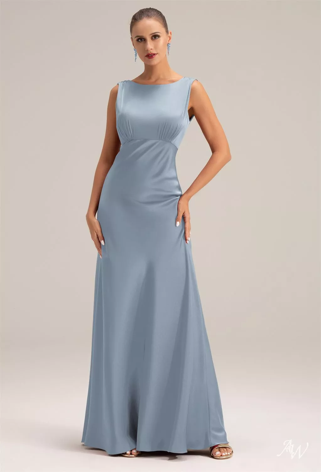 dusty blue formal dress Dusty Blue Dotted Tulle Prom Dresses Puffed Sleeve Formal Dress 21835