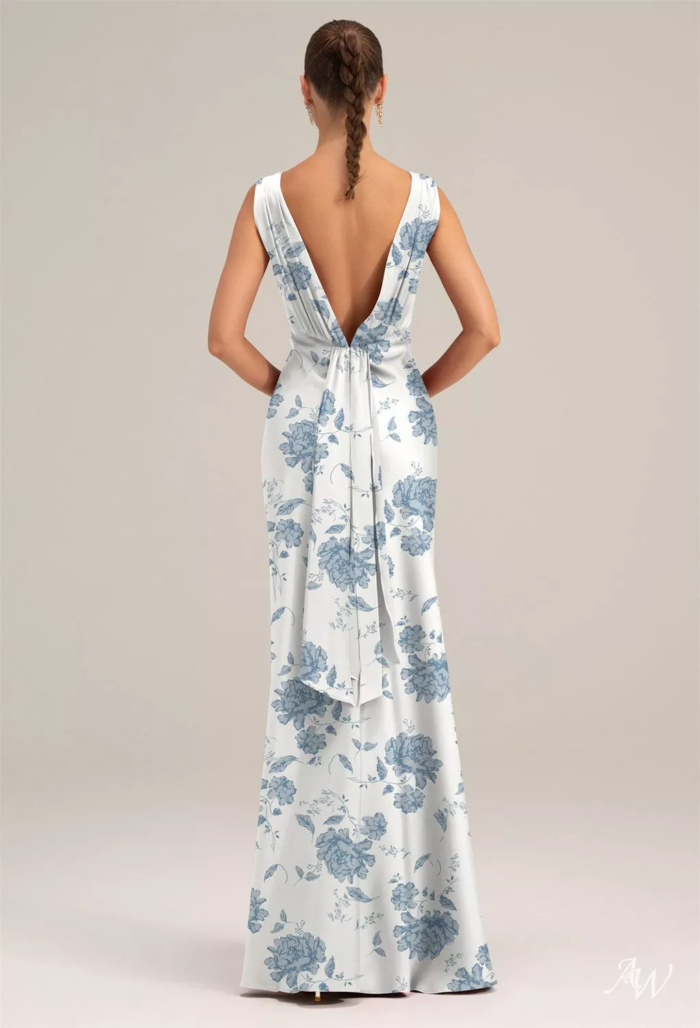 dusty blue pattern bridesmaid dress BABARONI Sweetheart Neck Spaghetti Straps Chiffon Dresses with Slit Dusty Blue, Dusty Blue / US0 main image 1