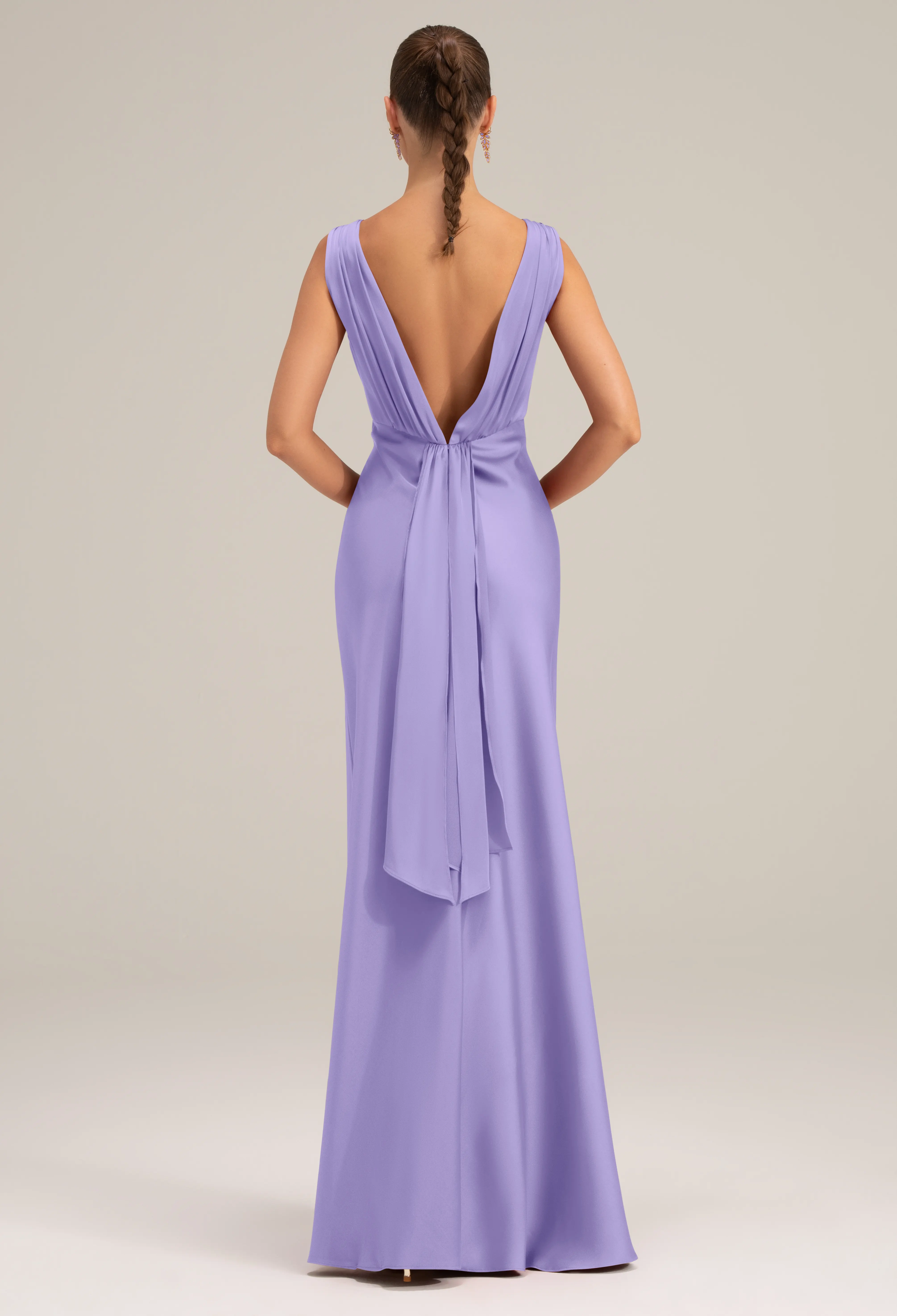 open lace back dress Chic A-line V neck Lace Beaded Long Prom Dress Lilac Elegant Evening D   SELINADRESS