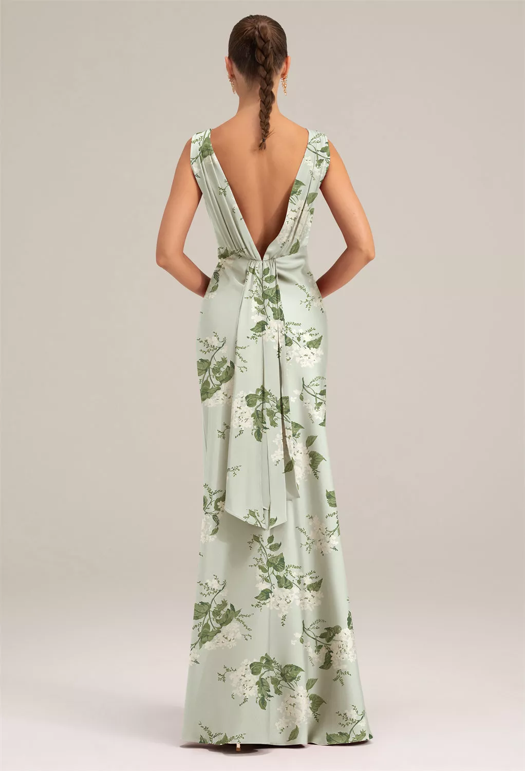 garden formal dress Pink Flowers Mint Tea Length Forest Formal Wedding Dress