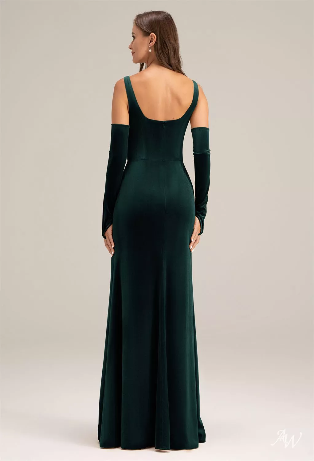 green emerald velvet dress Hunter Green V-Neck Maxi Dress With Long Sleeve And Slit main image 1