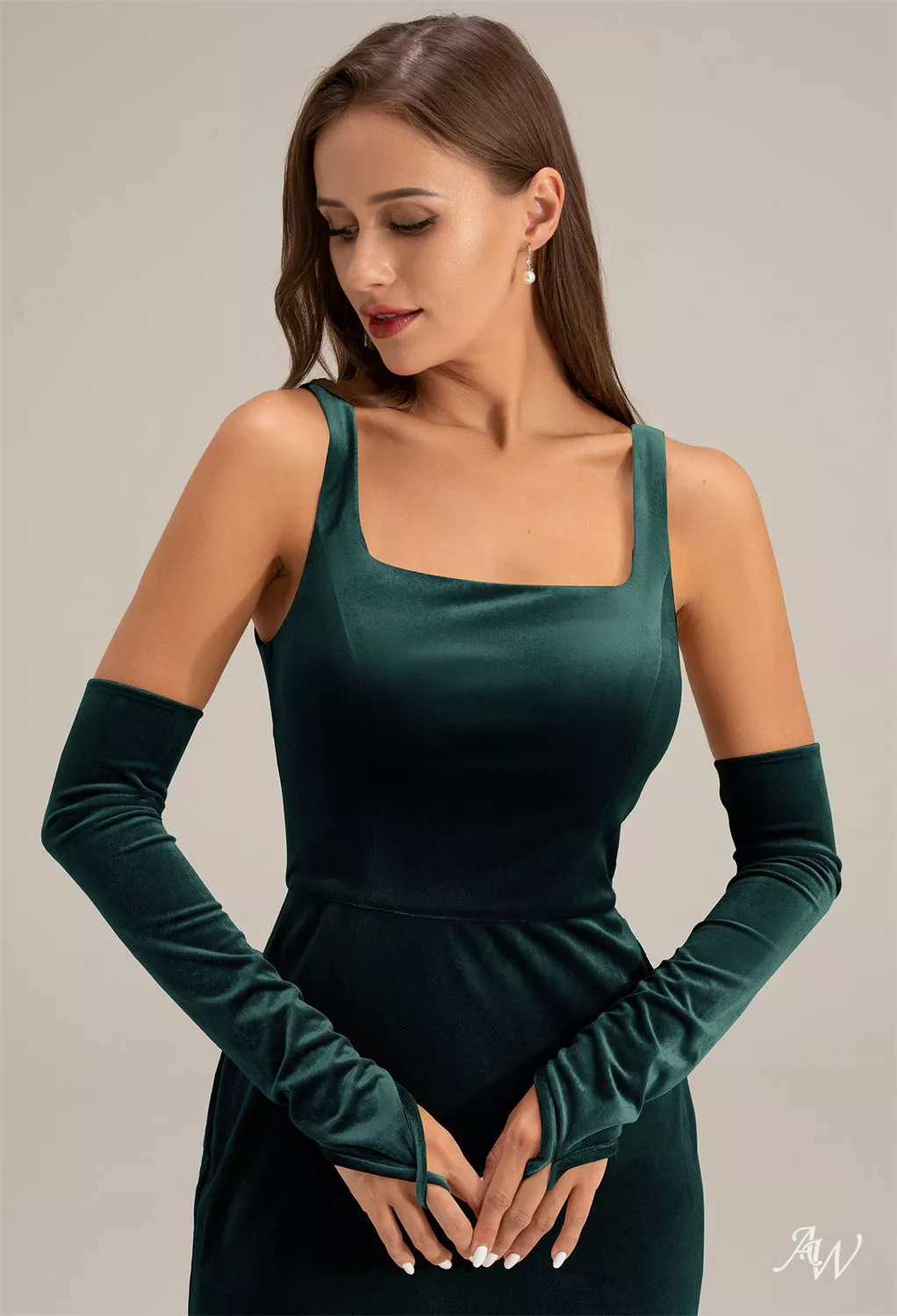 AW.Bridal Mermaid Square Neckline Floor Length Sleeveless Long Bridesmaid Dresses Dress Hunter Green Size 8