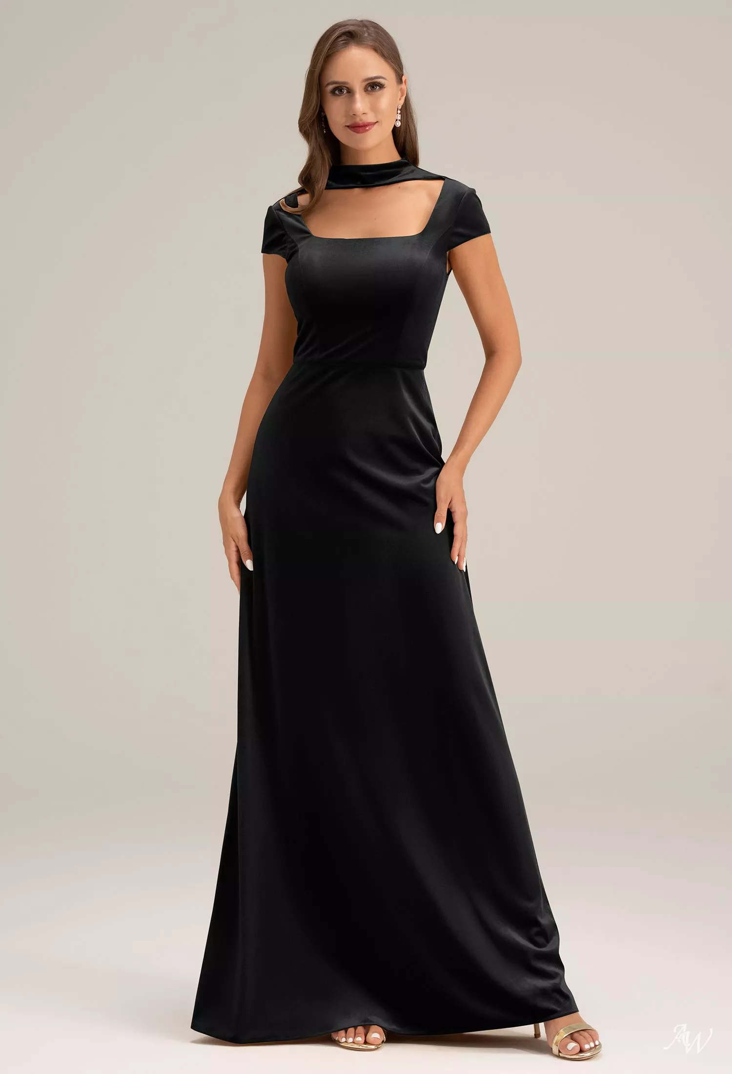 black bridesmaid dresses with cap sleeves Black Flutter Sleeves Lace Chiffon Bridesmaid Gown