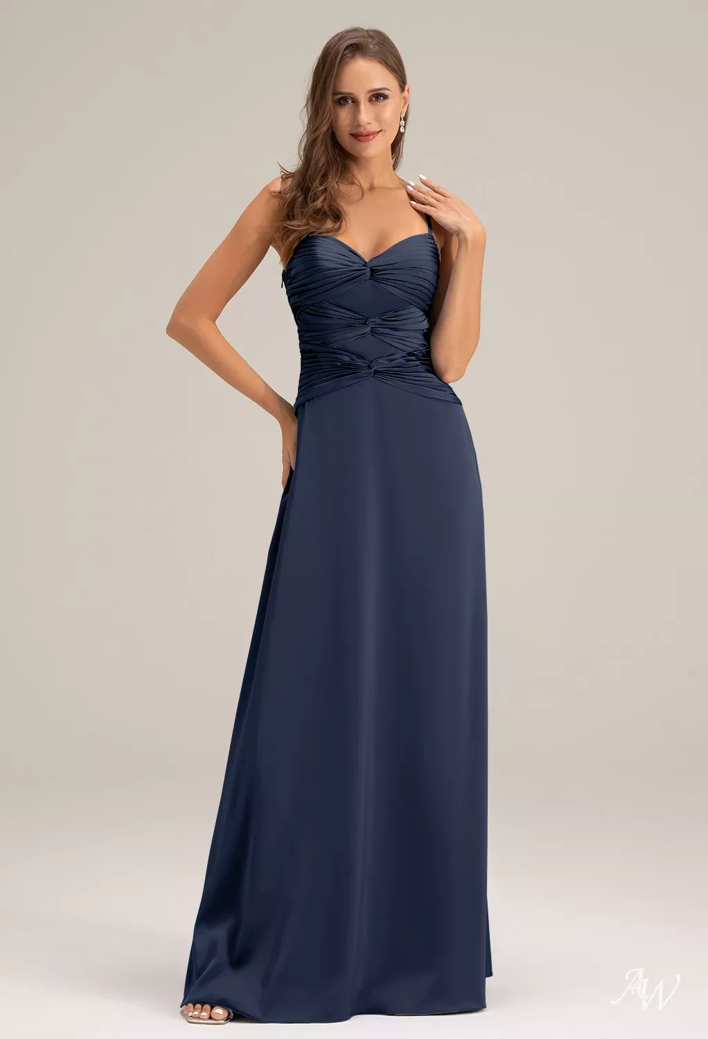 bridesmaid dresses under 50 Back-Bow Long Satin Prom Dress with Criss-Cross Halter Navy / Small main image 1