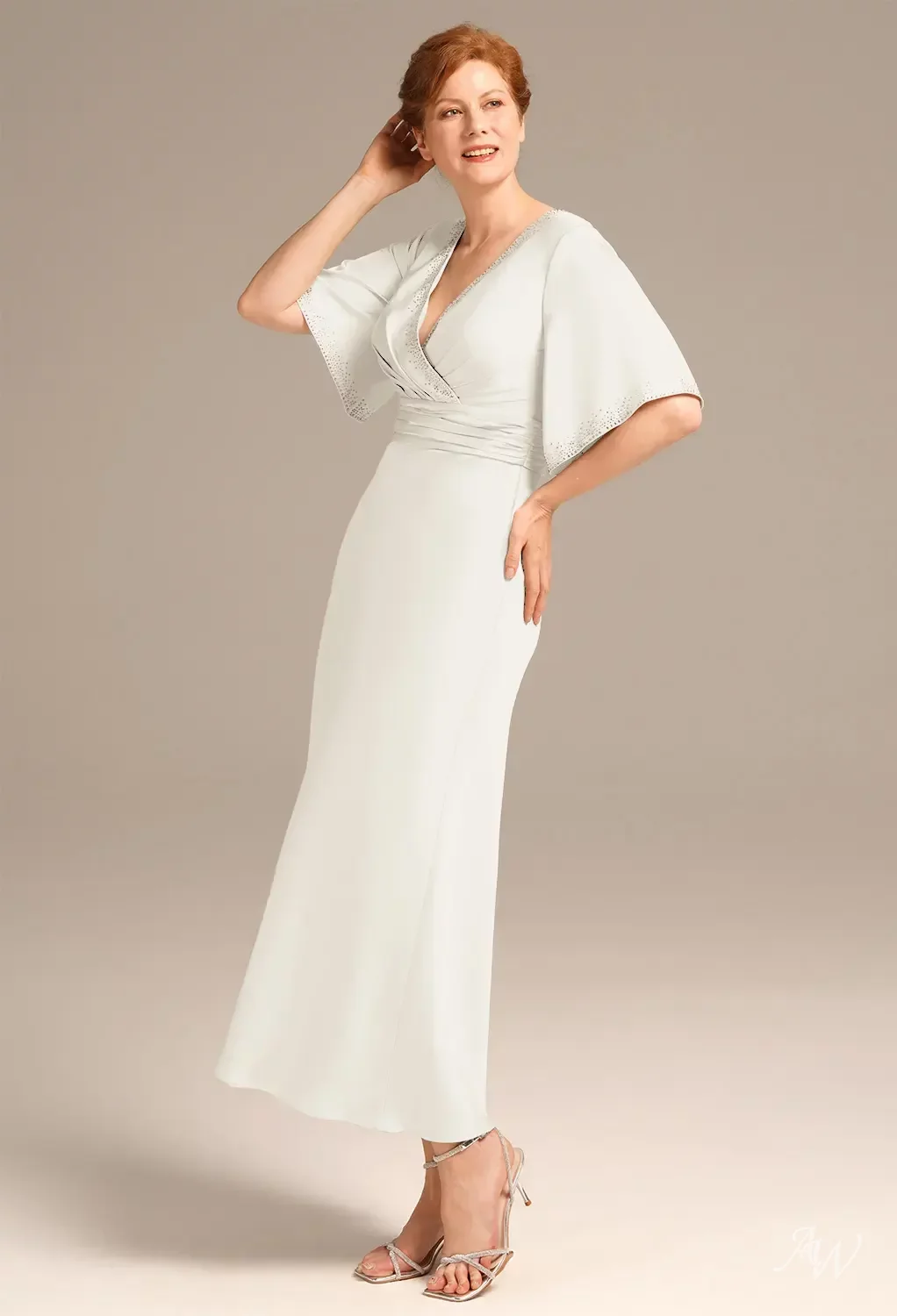 ivory mother of the bride dresses Bride/Groom The side ruffle detail adds a sophisticated touch AW.Bridal A-line V-Neck Tea Length