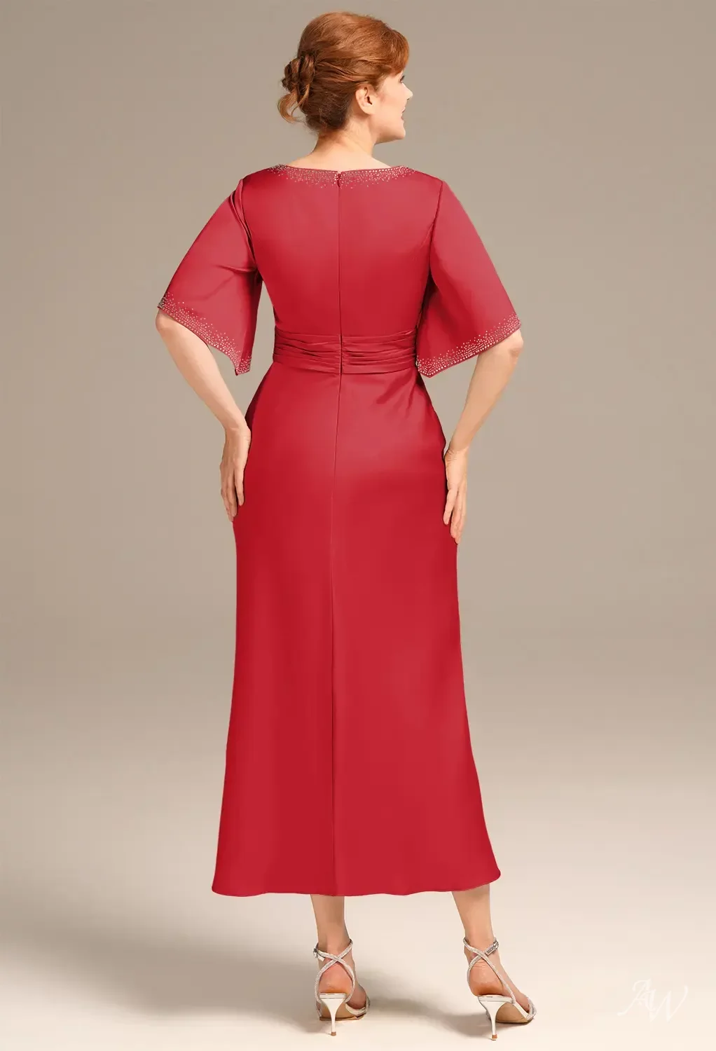 red mother of the bride dresses tea length Red Mother Of The Bride Dresses A-Line Appliques 3/4 Sleeves V-Neck Tea-Length Chiffon Mother Of The Bride Dress