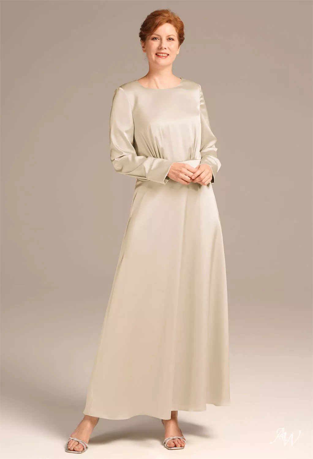 champagne ankle length dress ZAPAKA Women Champagne Mother of the Bride Dress A Line 3/4 Sleeves V Neck Wedding Guest Dress, Champagne / US24W