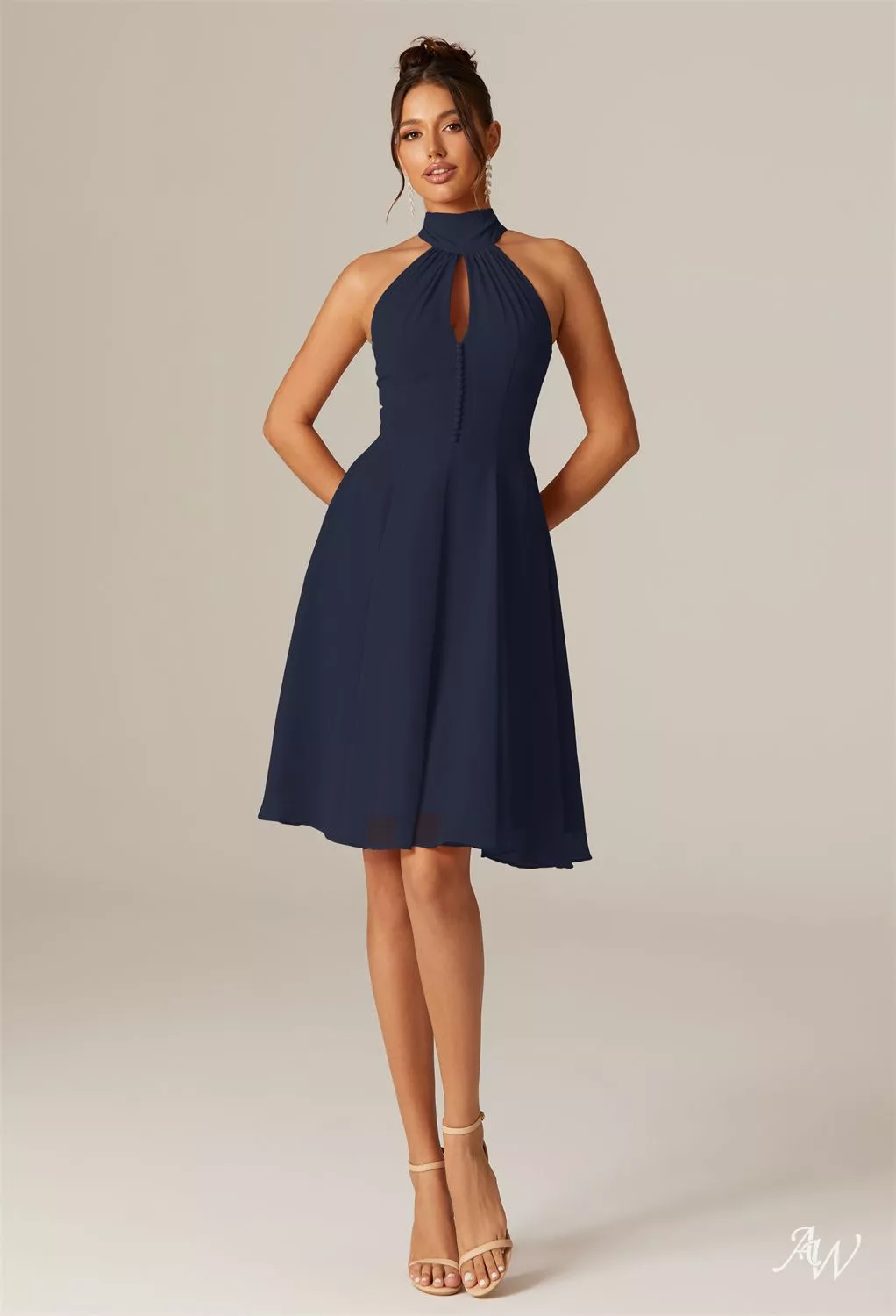 blue dress for baby girl Simple Knee Length V-Neck Chiffon Bridesmaid Dresses