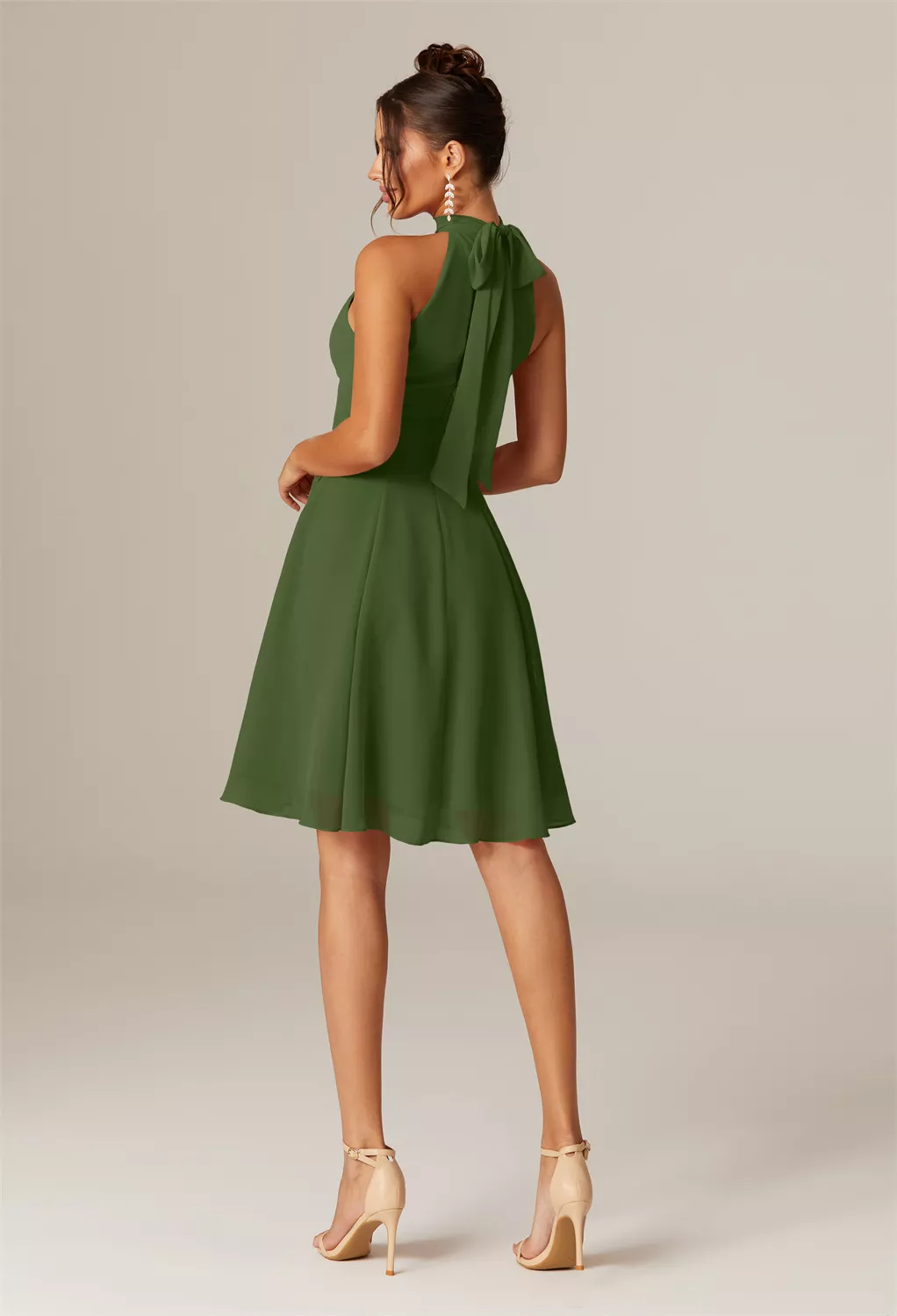 open lace back dress Olive Green Short Bridesmaid Dresses Stretch Satin Simple A Line Spaghetti  Straps Tea Length Bridesmaid Dress