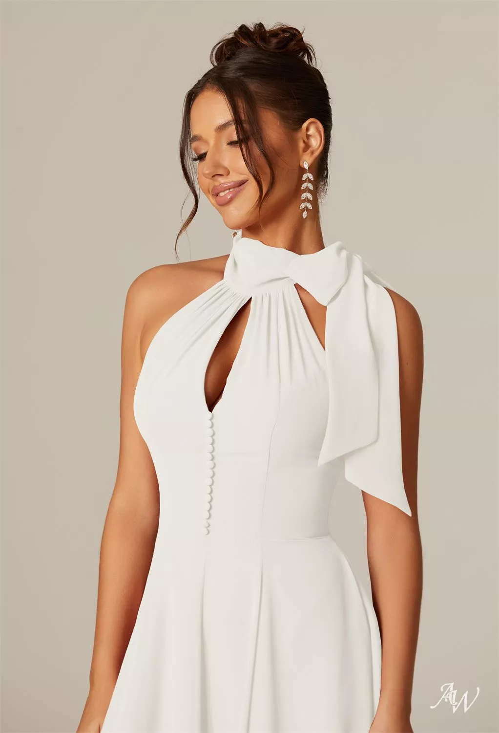 AW.Bridal A-Line Halter Neckline Knee Length Sleeveless Cutout Wedding Guest Dresses Dress Ivory Size 18