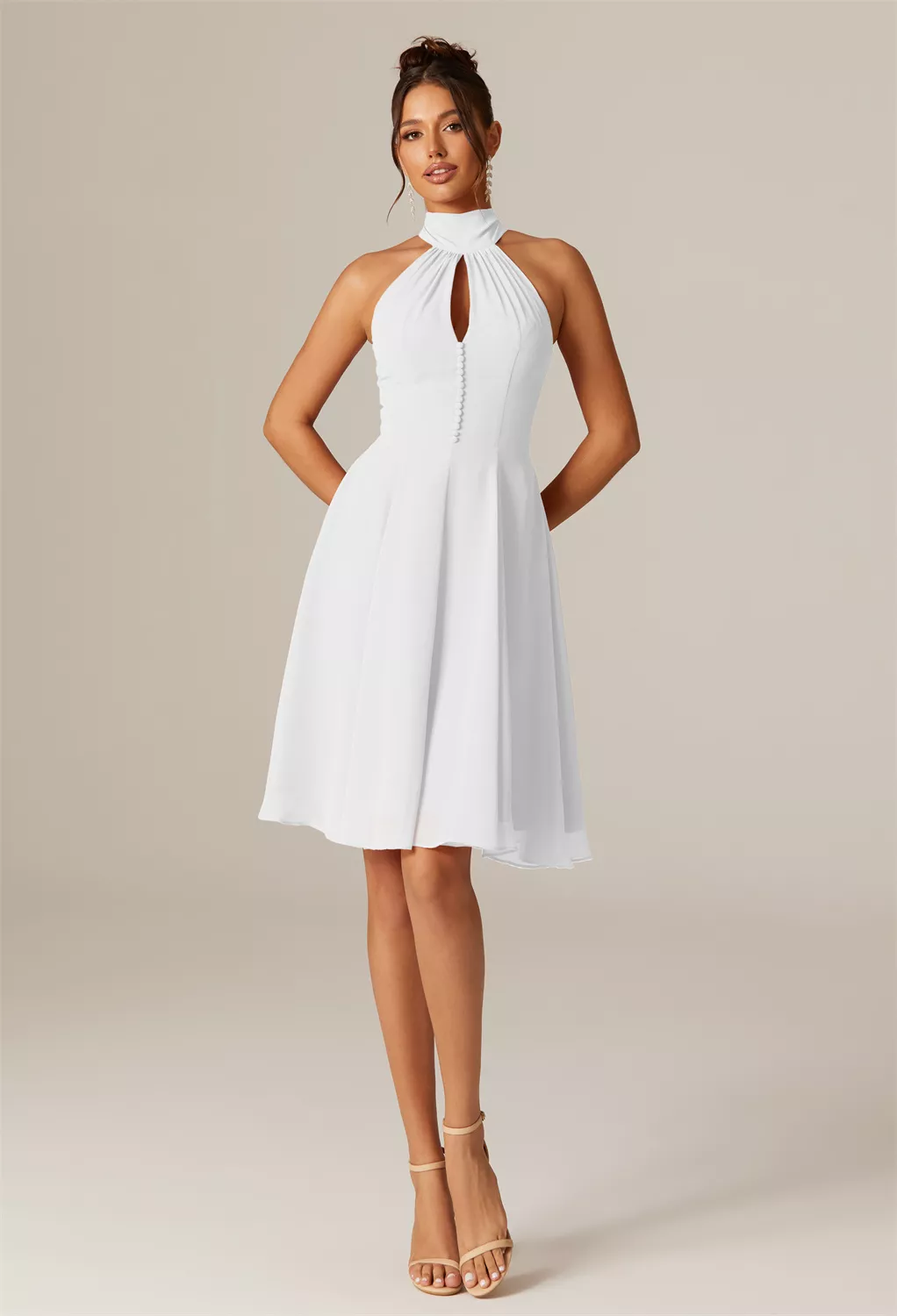 white long sleeve vintage dress Square Neck Flare Bust Vintage Dress- Littlebox India