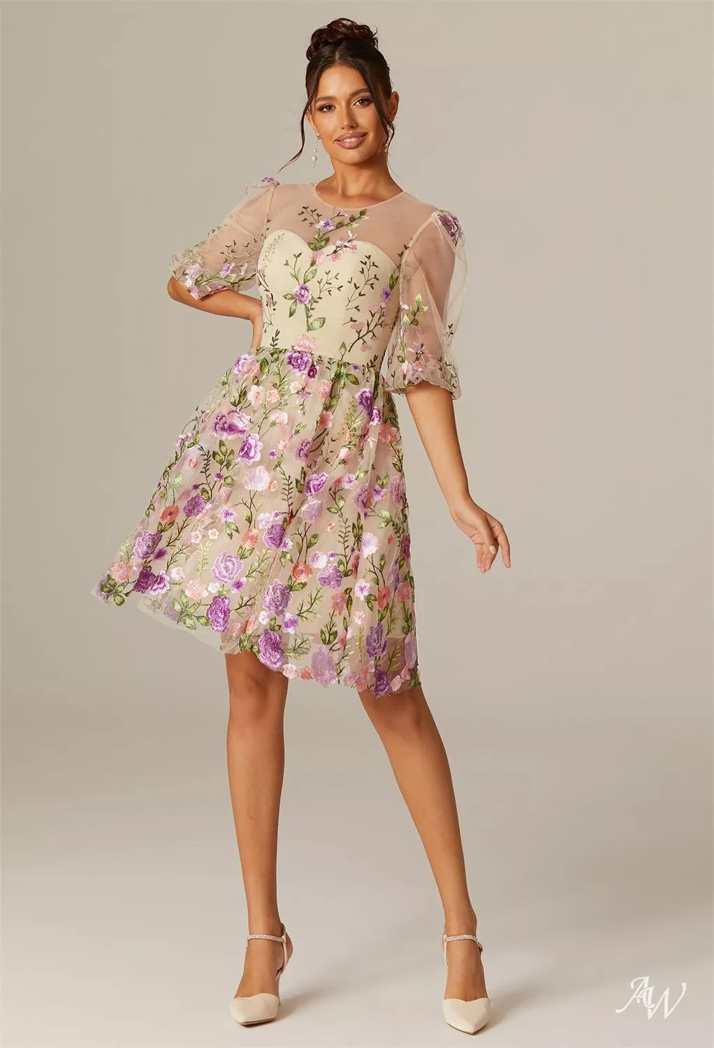 multi color cocktail dress Sequin Cocktail Dresses: One-Shoulder Rainbow Sequin Party Gown with Long  Puff Sleeves