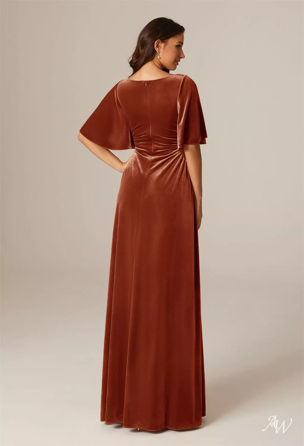 princess polly baby blue dress AW.Bridal A-Line Square Neckline Floor Length Short Sleeves Velvet Long Bridesmaid Dresses Burnt Orange Size 6