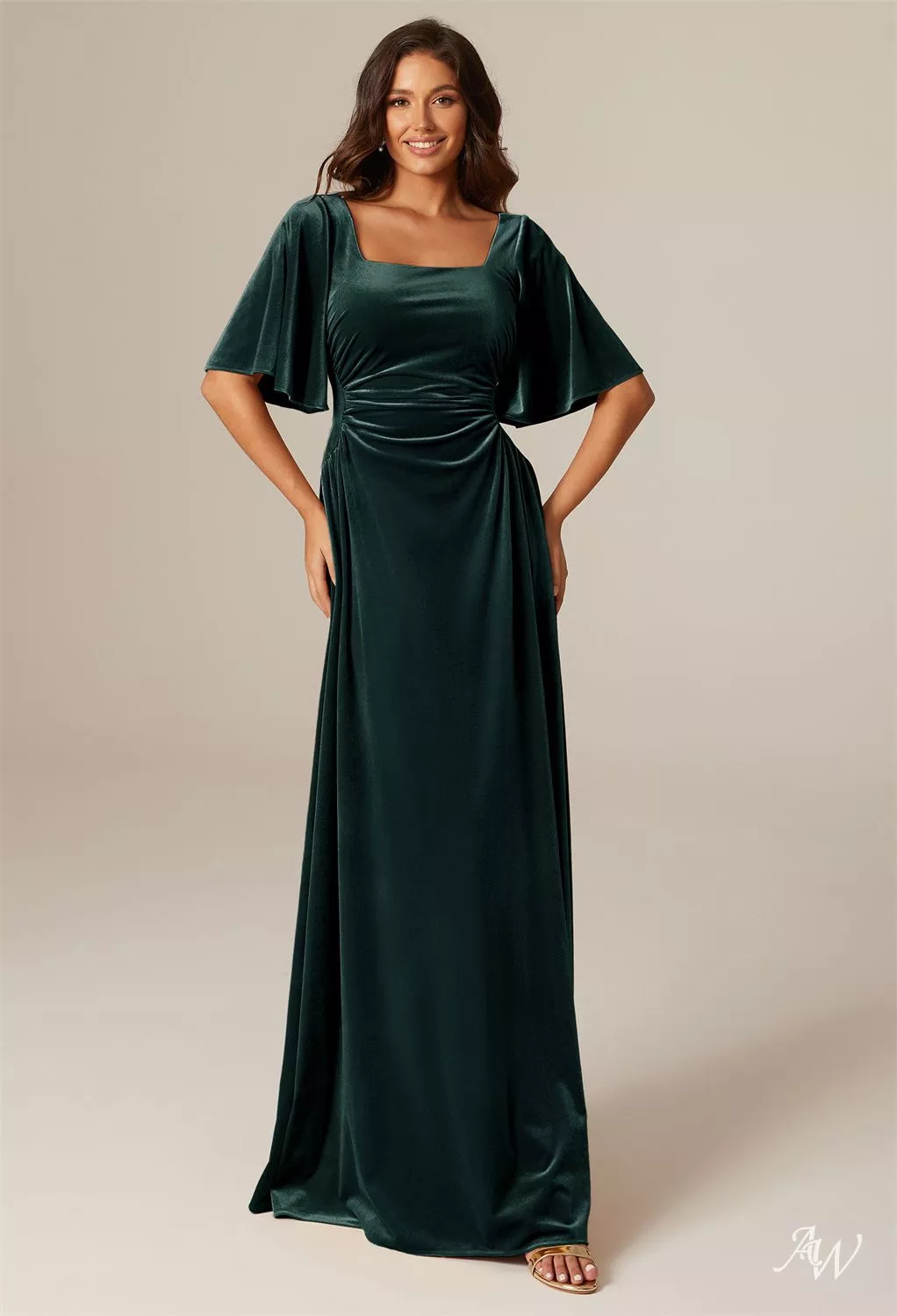 hunter green a line dress AW.Bridal A-line Square Neckline Floor Length Short Sleeves Plus Size Dresses Size 16 KissProm Red A-Line Strapless silhouette:Maternity Friendly Size:5 line silhouette and satin