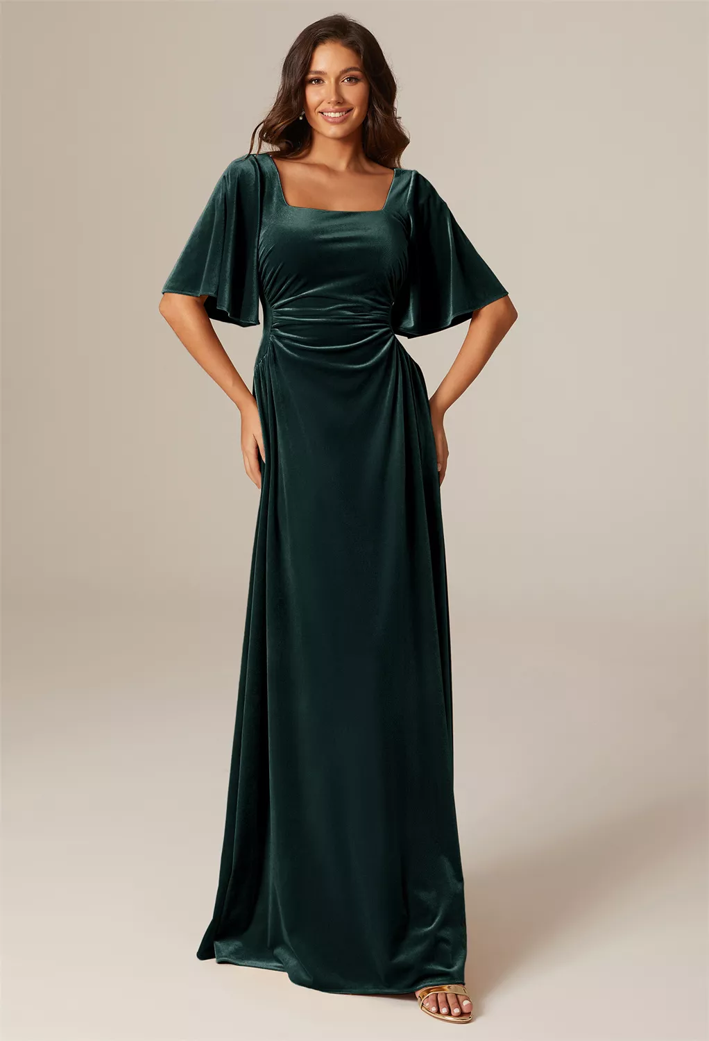 blue dress for baby girl Simple Dark Green Velvet Mismatched Long Custom Bridesmaid Dresses , BN1186