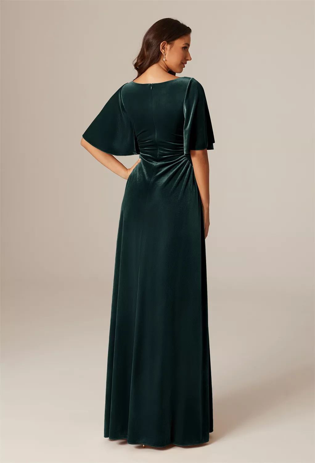 hunter green velvet bridesmaid dresses Green Velvet Bridesmaid Dress 2023 Maxi Wrap Dress with Butterfly Sleeves Custom Color / 14 main image 0