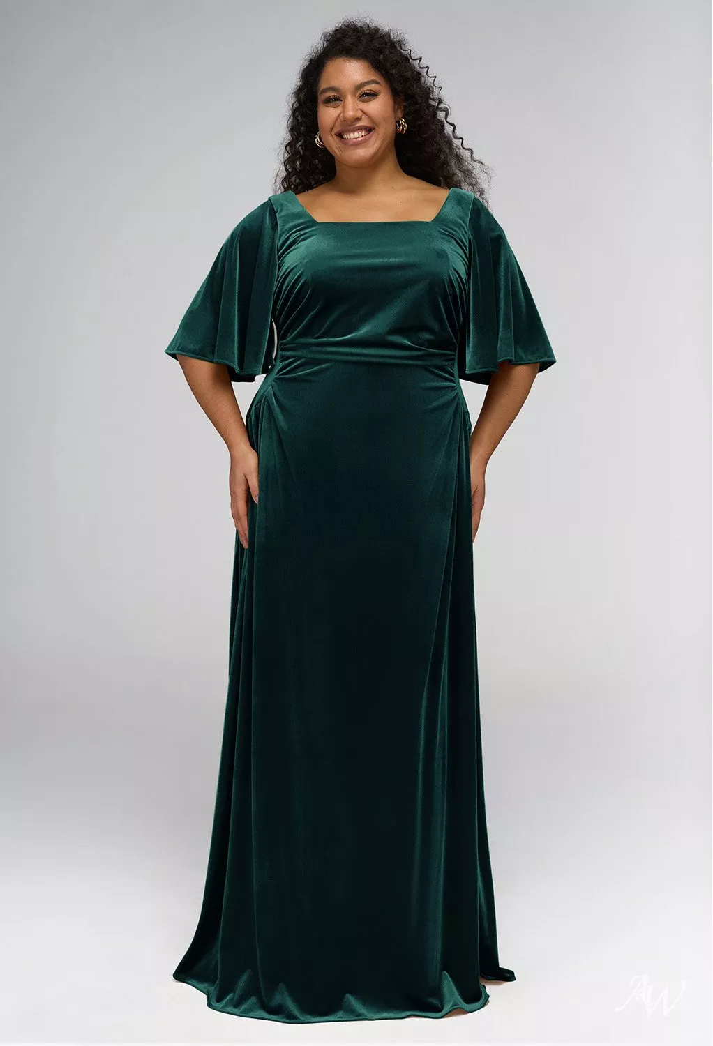 hunter green plus size bridesmaid dresses AW.Bridal A-line Square Neckline Floor Length Short Sleeves Dress Size 16 Army Dress Uniform Set-Up: 70-90 Color:Sage (LightGreen) offering elegance and allure